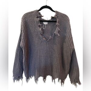 Lala Factory Women’s Brown Distressed Hem Oversized Pullover Sweater Size: S/M